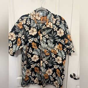 OP Sport Men’s vintage short sleeve shirt Hawaiian Floral Black and Orange